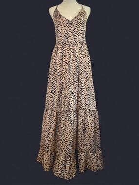 Beautiful Tan And Black Leopard Print Swim Cover-up Maxi Dress NWT L